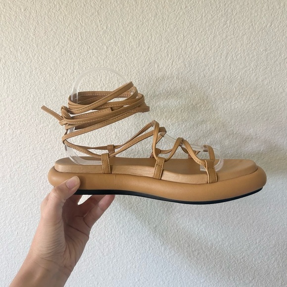 KHAITE Alba Leather Wraparound Platform Sandals in Tan - Picture 6 of 14